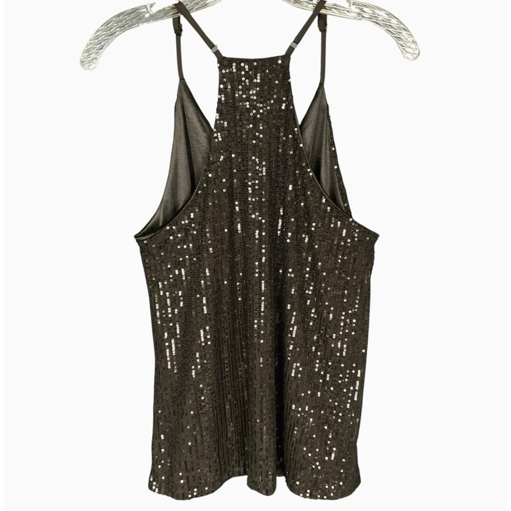 Black Sequin Cami Tank Sz L Racerback Party Club Going Out Indie Sleaze Glam - Picture 4 of 9